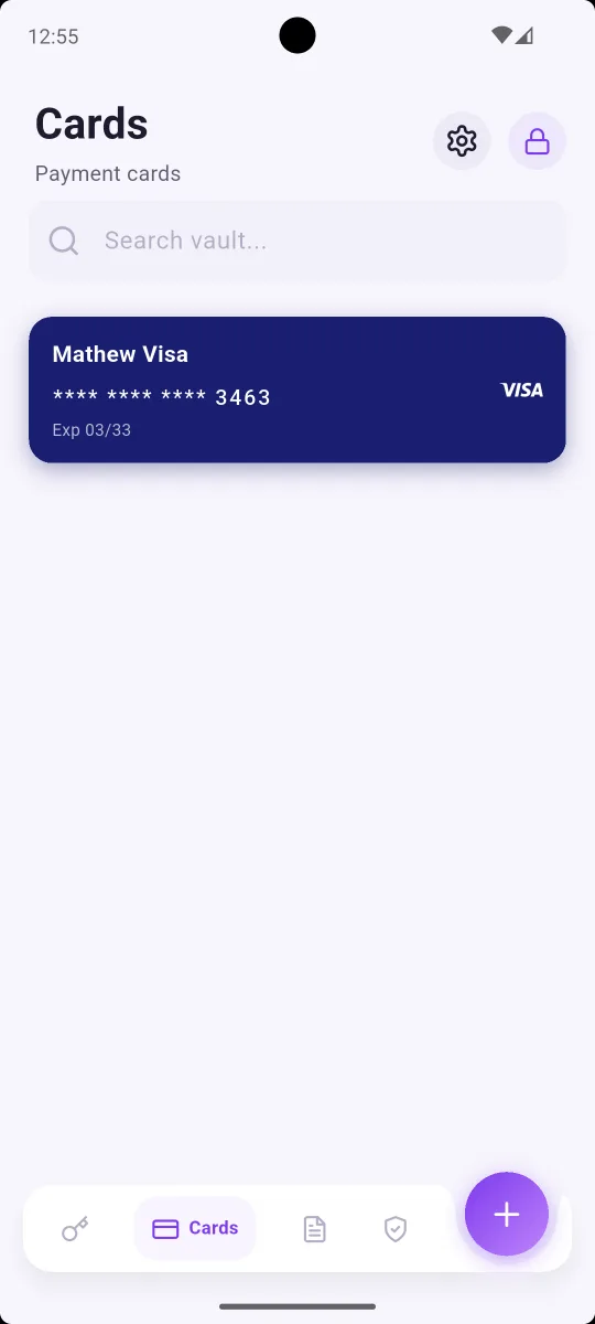 Payment cards stored privately in OneVault