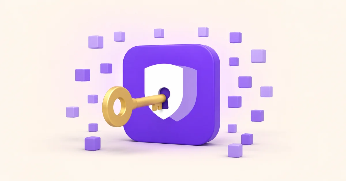 A gold key entering the keyhole of the OneVault shield, surrounded by floating cubes representing memory-hard Argon2id key derivation