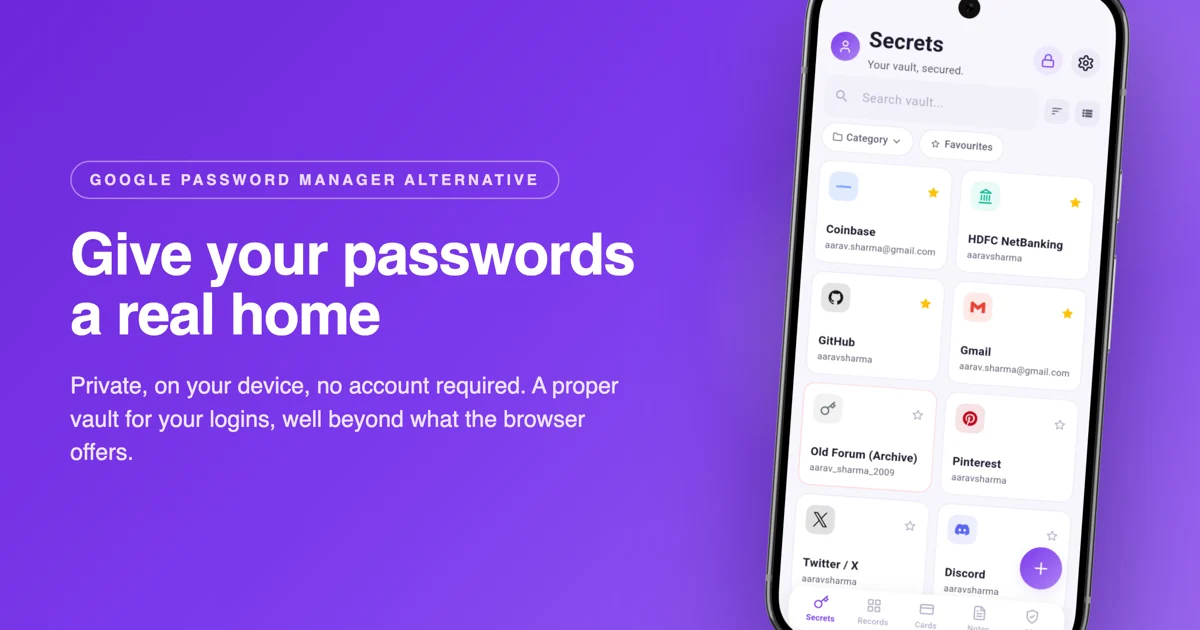 Moving passwords from Google Password Manager into a private on-device vault